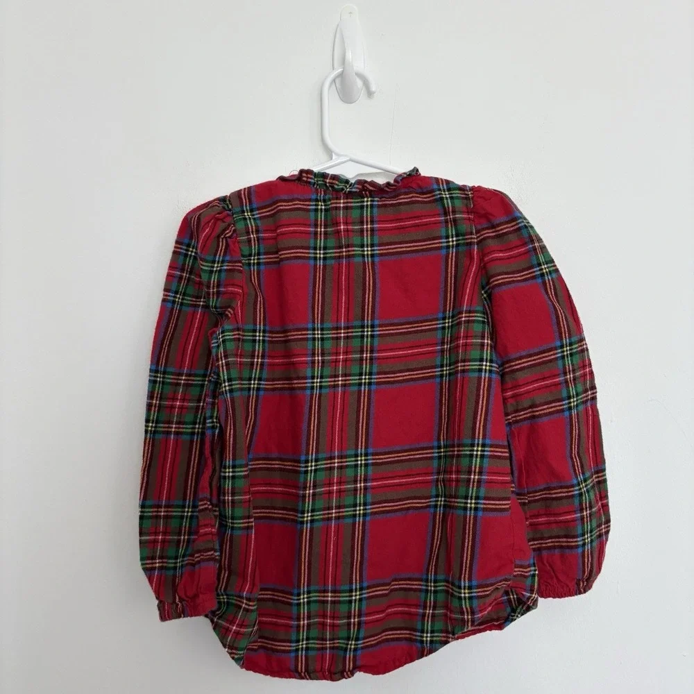 Wondernation Kids Girls Shirt Size 5T Red Plaid Long Sleeve Buttons 100% Cotton